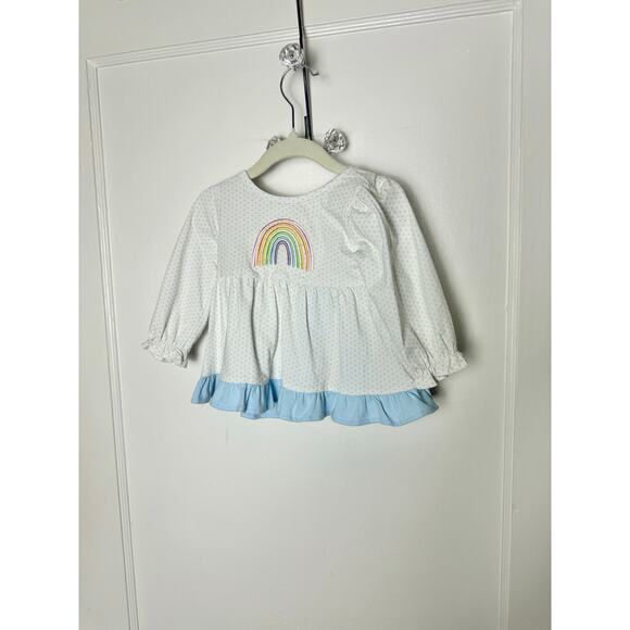 Stitch Fish 12 MOS White Bow Rainbow Embroidered Ruffle Tunic Top Long Sleeve - Picture 1 of 6